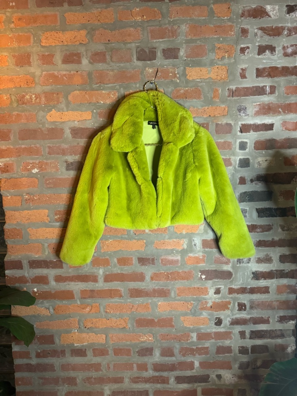 Neon Lime Faux Fur Cropped Jacket - akira